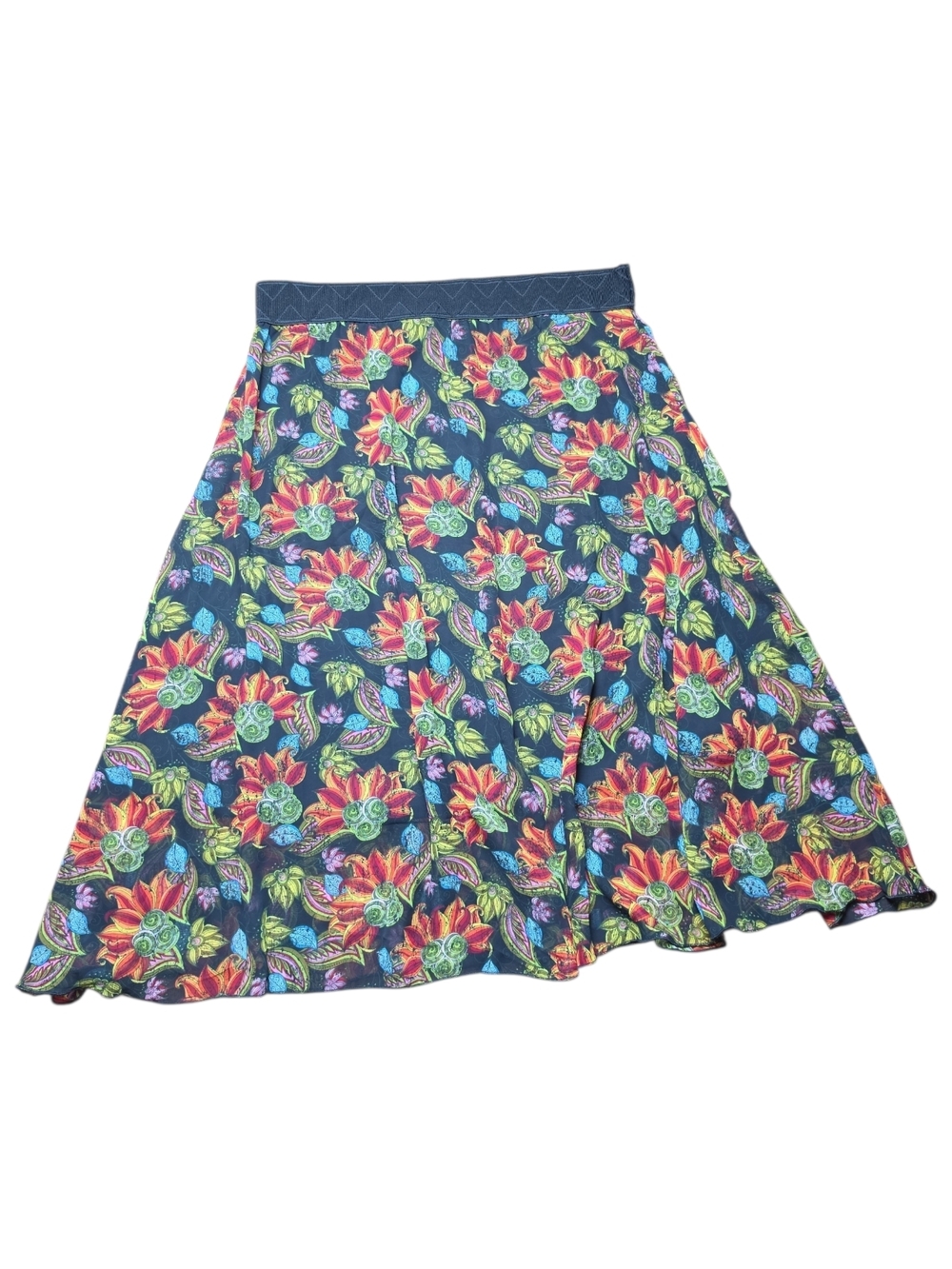 LULAROE | Lola Floral Paisley Elastic Waist Chiffon Overlay Midi Skirt | L - Picture 2 of 9